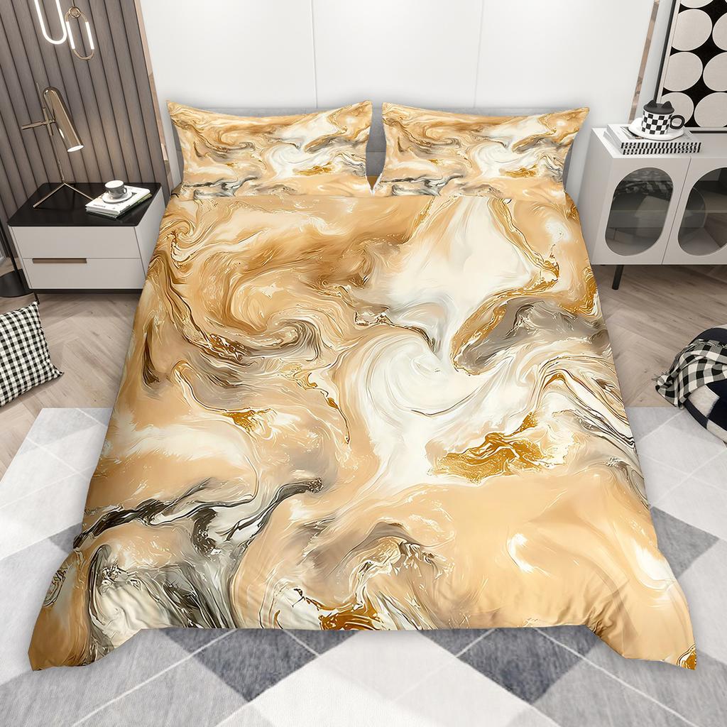 Homewish Aesthetic Marble Duvet Cover Set 2pcs/3pcs for Girls, Watercolor Marbling Bedding Set, Abstract Oil Painting Bed Set