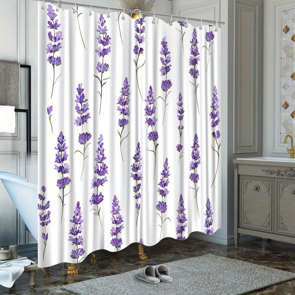 1pc Lavender Floral Print Shower Curtain, Polyester Fabric, Elegant Purple Design, Functional Decor for Stylish Bathrooms