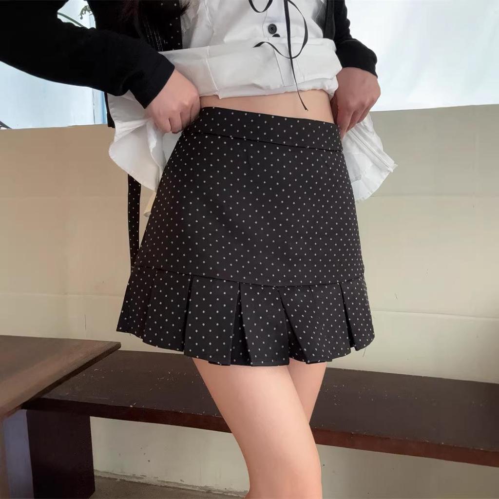 Korean Spring Lace Bow Camisole & Polka Dot Skirt Set for Women