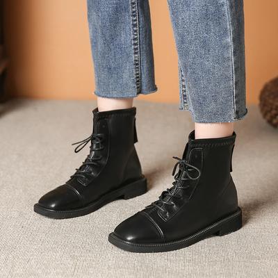 2024 Horúci predaj Jednofarebné Britské členkové čižmy Motocyklové čižmy Jesenné a zimné Podšívkované Všestranné Mäkká koža Dámske čižmy