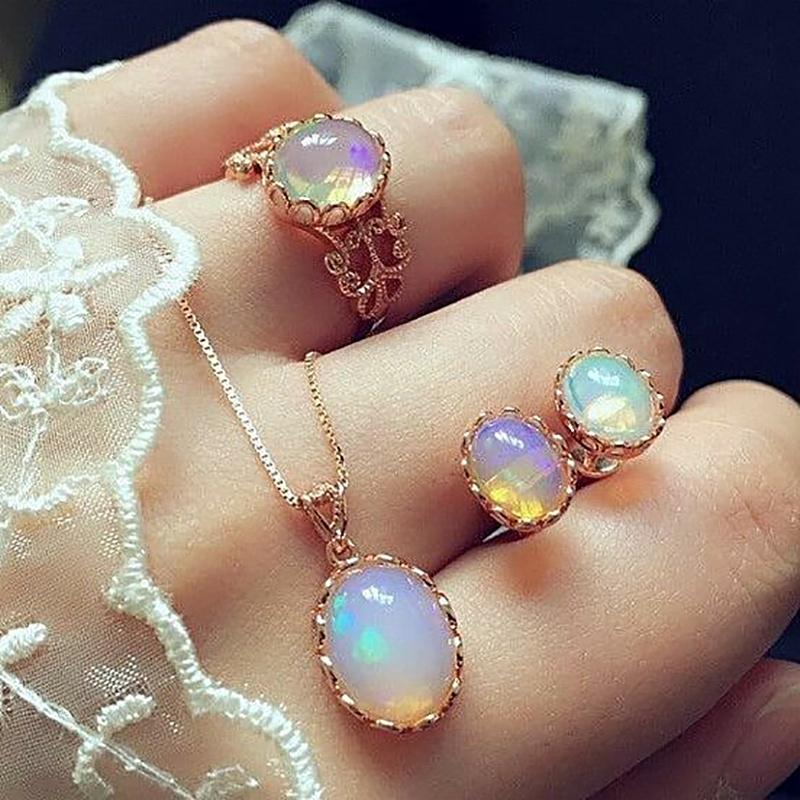 

Украшения Цветные Драгоценные камни Кольцо Ожерелье Серьги 3 части Установить