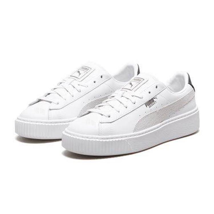Puma Basket Platform Low Top Casual Skate Shoes Unisex White Womens 367850-01