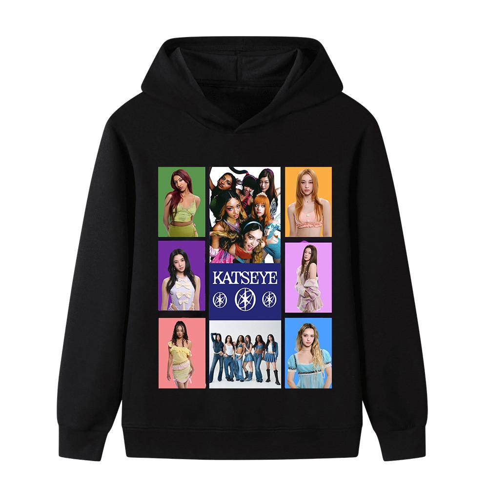 B1316 Children Girls KATSEYE Printed Casual Long Sleeves Sweatshirt Hoodie Top 100cm чёрный