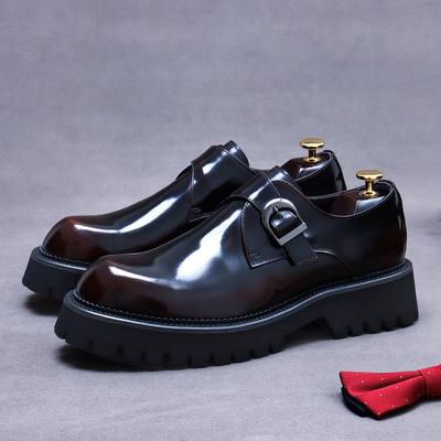Leather Shoes Men's Business Dress Shoes Cowhide Leather Buckle Casual Lacquer British Thick Sole