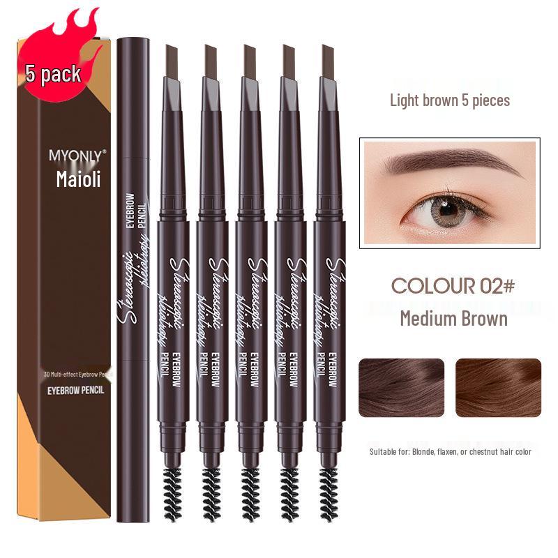 Maiouli 3D Smudge-Proof Multi-Effect Eyebrow Pencil - Beginner-Friendly Double-Ended Triangle Shape.
