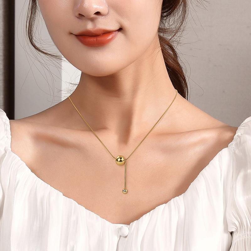 Chic Gold Minimalist Titanium Steel Neck Chain With Unique Round Ball Pendant Design