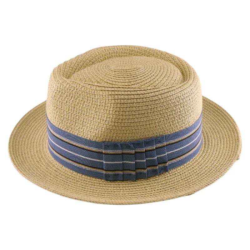 S/S New Fedora Straw Hat With Wide Striped Band, Woven Sun Hat For Men Women