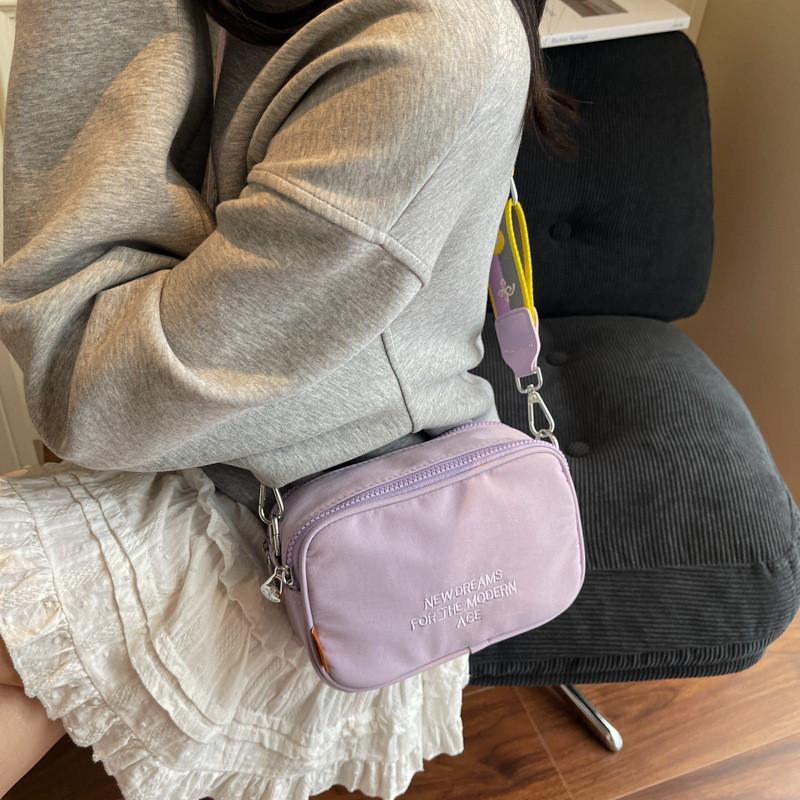 Simple Solid Color Letter Embroidery Women Casual Square Bag For Daily Use