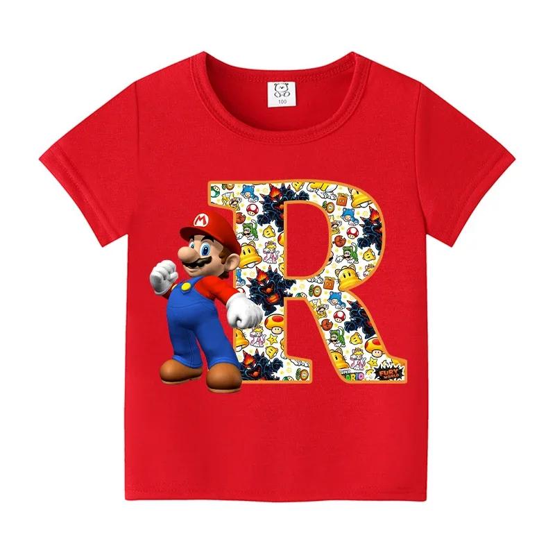 New 100%Polyester T-shirts for Children Cartoon English Letters Graphic T-shirt Boys Casual Short-sleeved Tops Kids Clothes