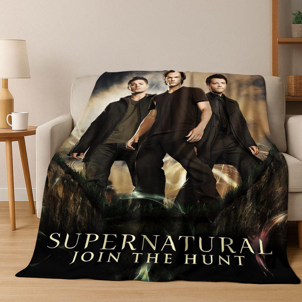 SPN Supernatural Dean Sam Winchester Castiel Flannel Blanket,Cozy Soft Throw Blanket for Home Bedroom Bed Sofa Cover Kids Gift