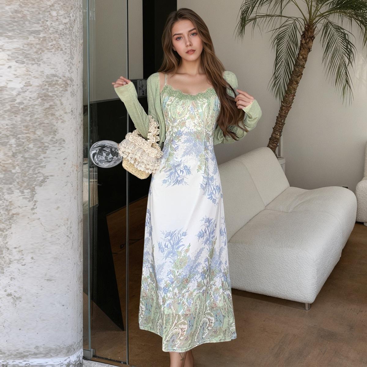 

Женское сексуальное легкое роскошное платье с принтом на бретелях в стиле пэчворк M