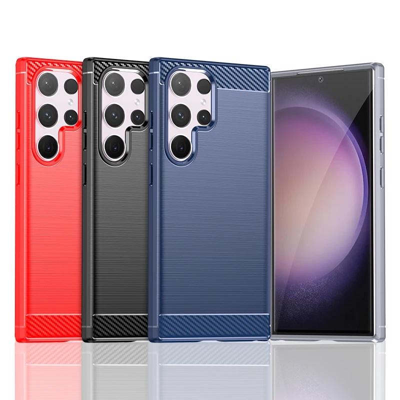 Pro Samsung Galaxy S24 Plus S 24+ S24Ultra Case Armor Carbon Fiber TPU Měkký silikonový zadní kryt Kryt telefonu