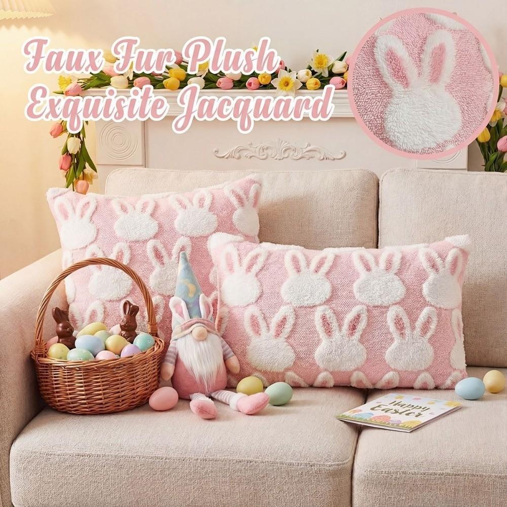 Jacquard Plush Pillow Case Cartoon Rabbit Rabbit Cushion Cover Throw Pillowcase  Bedroom Decor