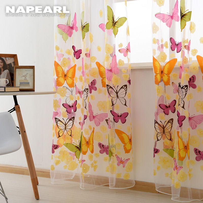 1PC Butterfly Printed Transparent Tulle Sheer Curtain for Kitchen Home Decoration Customize NAPEARL