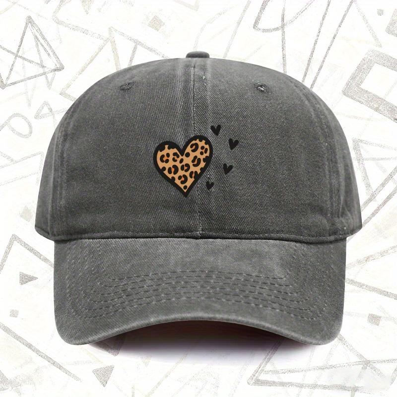 Pc Vintage Washed Hat with Leopard Print Heart Unisex Solid Baseball Cap Suitable for All Seasons Leopard Print Design Idea