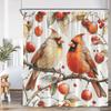 Red Birds Shower Curtain Pink Blossom Flower Branches Red Fruits Aimal Print Bathroom Decor Polyester Fabric Bathtub Curtain