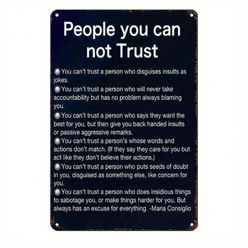 Metal Wall Art Vintage Poster People You Cannot Trust Sign for Bar