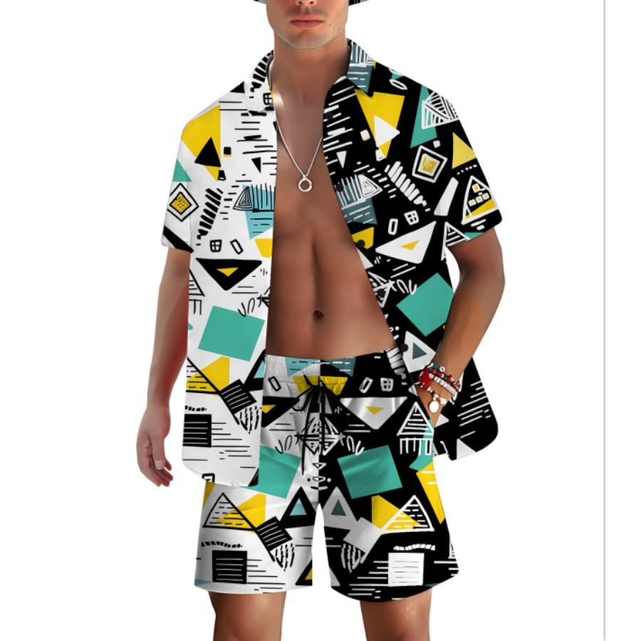 Summer Graffiti 3D Print Men Shirt Sets Fashion Short Sleeve Shirt Oversized Beach Shorts Streetwear Hawaiian Suits Clothes