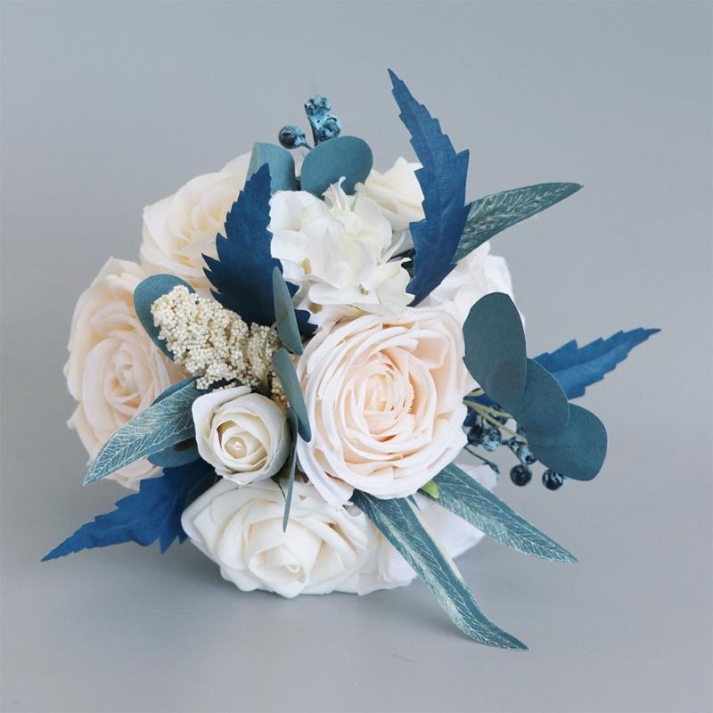 Artificial Rose Silk Flowers Glorious Flower Bouquets for Wedding Party Bridal 11'' Wedding Romantic Blue Theme Wedding