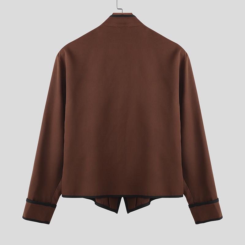 INCERUN Men Stand Neck Long Sleeve Stitching Casual Slim Thin Blazer Suit Coats