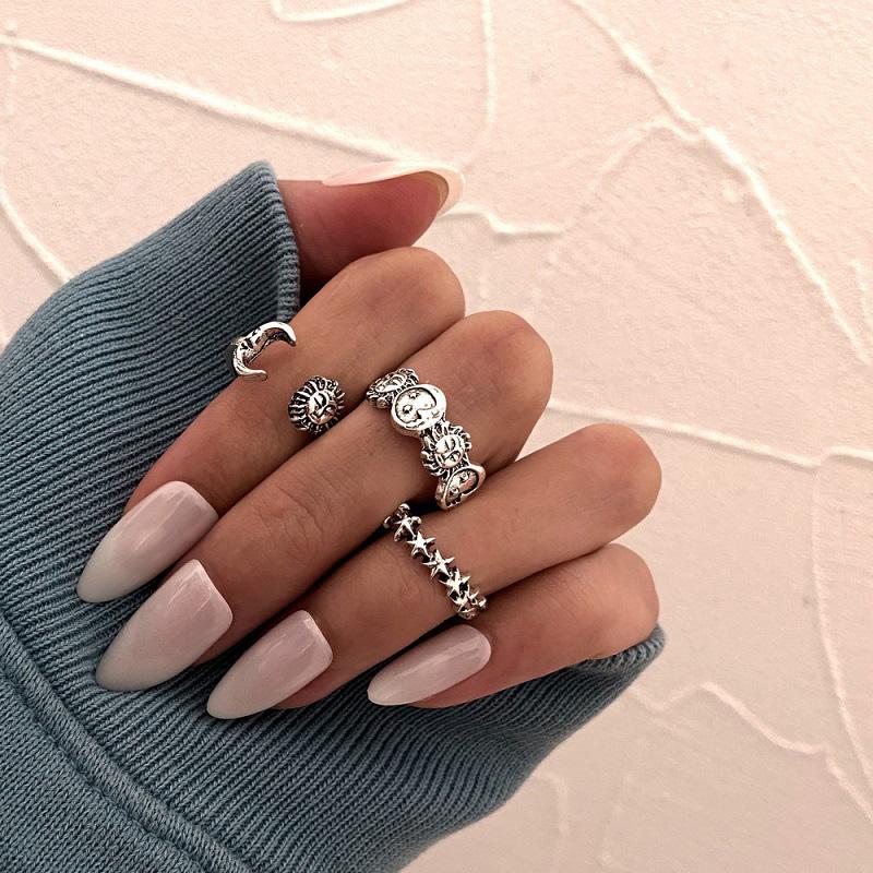 3Pcs Vintage Punk Moon Stars Rings for Women Retro Copper Color Geometric Sun Opening Knuckle Unisex Trendy Finger Ring Zircon