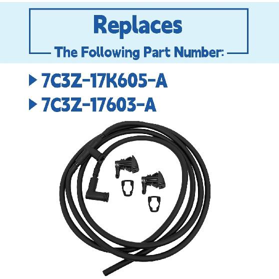 7C3Z-17K605-A Wiper Windshield Washer Hose Nozzle Kit Fit for 2008-2010 Ford F250 F350 F450 F550 Super Duty Replace 7C3Z-17603-A