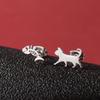 Japanese & Korean Style Asymmetrical Fish Bone Cat Earrings for Girls - Stainless Steel Niche Design