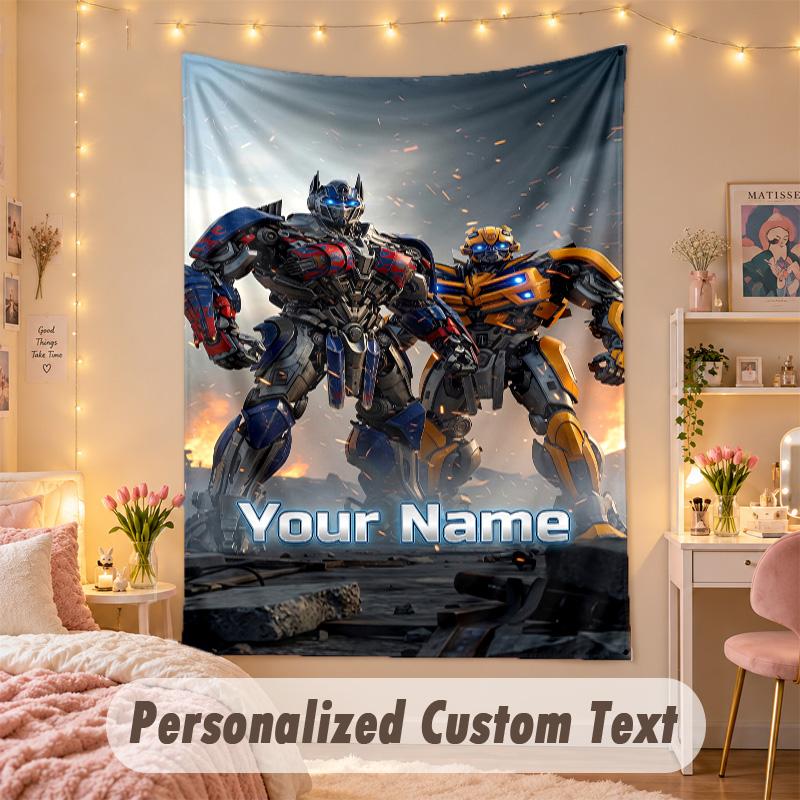 Custom Personalized Tapestry,Transformers Print Custom Name Text Wall Art Hanging for Bedroom