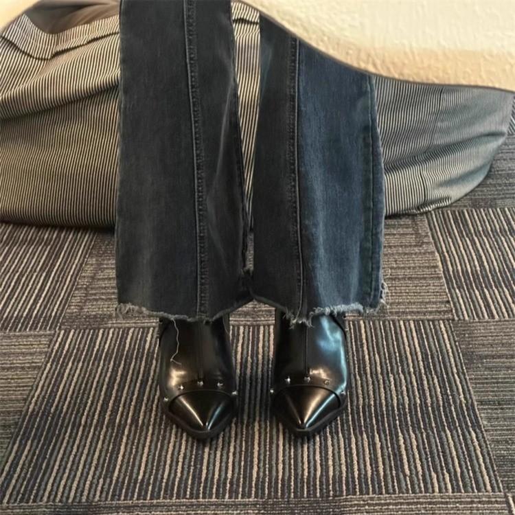 Vintage high-heeled babes pointed willow nails belt buckle knight boots 2025 autumn new versatile sexy thin short boots