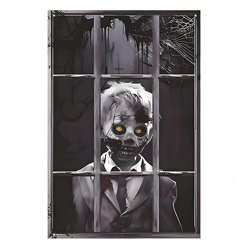 1Pcs Halloween Window Silhouette Decora Halloween Boy Girl Scary Banner Blood Ghost Window Cover Horror Theme Window Poster 2025