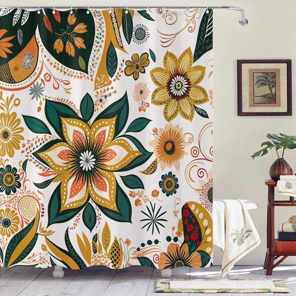 Boho Butterfly and Floral Shower Curtain White Boho Nature Shower Curtain Waterproof Flower Shower Curtains for Bathroom Decor