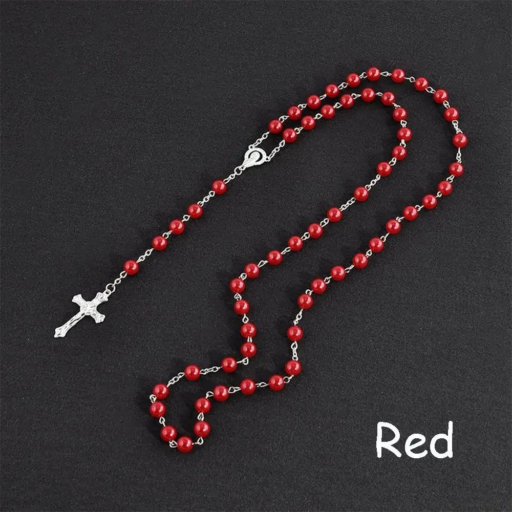 Jewelry Crucifix Charm Vintage Cross Necklace Jesus Rosary Beads Chain Virgin Mary Pendant