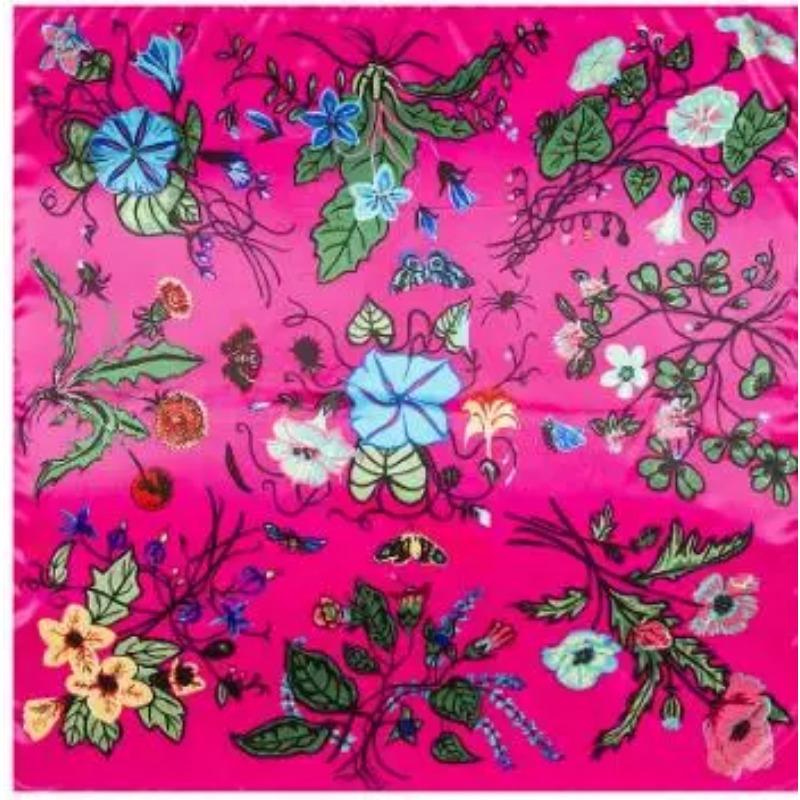 90cm*90cm New Brand Shawl Twill Women Silk Scarf Morning Glory Print Square Scarves Wraps Fashion Hijab Headband