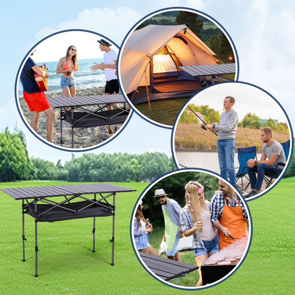 Outdoor Folding Long Table 120x55x80CM Portable Storage Universal Camping Space Saving Desk Easy To Install with Net Sturdy and