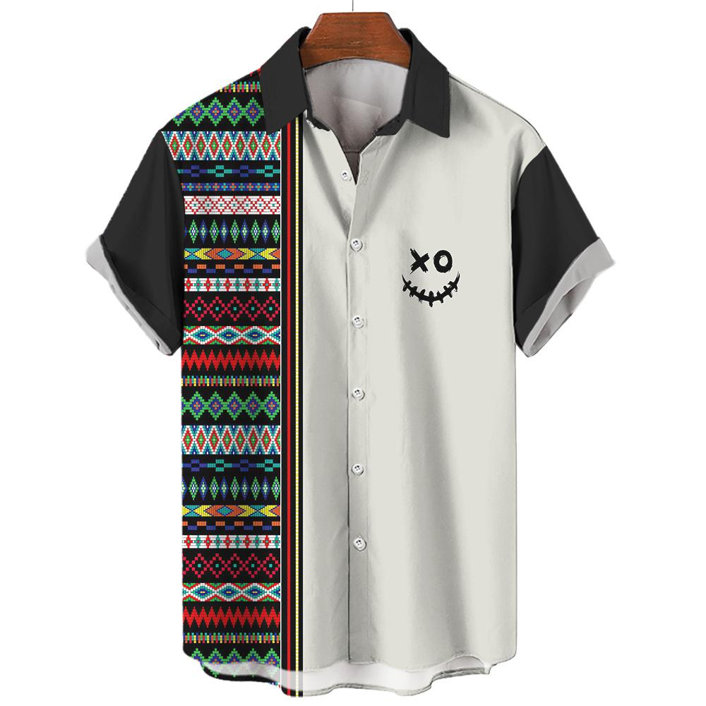 

Chest Smiley Face Pattern Totem Print Multicolor Men s Short Sleeve Shirt Summer Fashion Daily Casual Street Wear Oversized Tops 5XL
