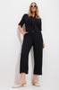 Women's Jumpsuit New Season Fashion Black Shirt Collar Hidden Double Pocket Tie Waist Woven Overalls
