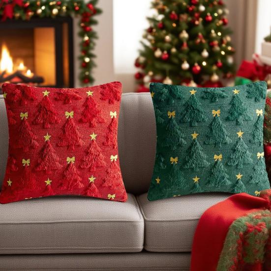 Christmas Pillowcase 3D Embroidery Tree Pattern Winter Holiday Throw Pillow Cushion Cover Festive Home Decor