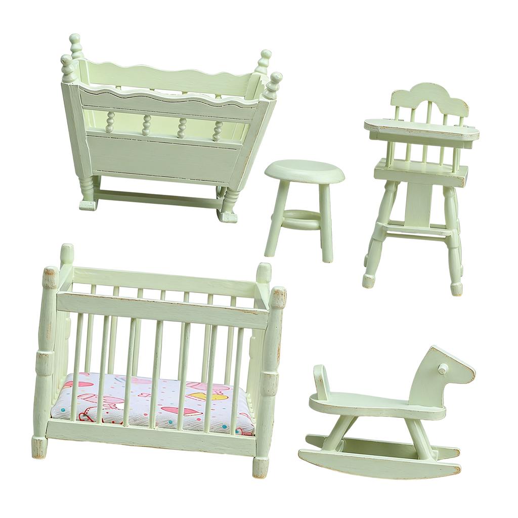 Miniature Baby Crib 1:12 Scale Dollhouses Furniture Nursery Bed Wooden Mini Cradle Dollhouses Accessories House Bed