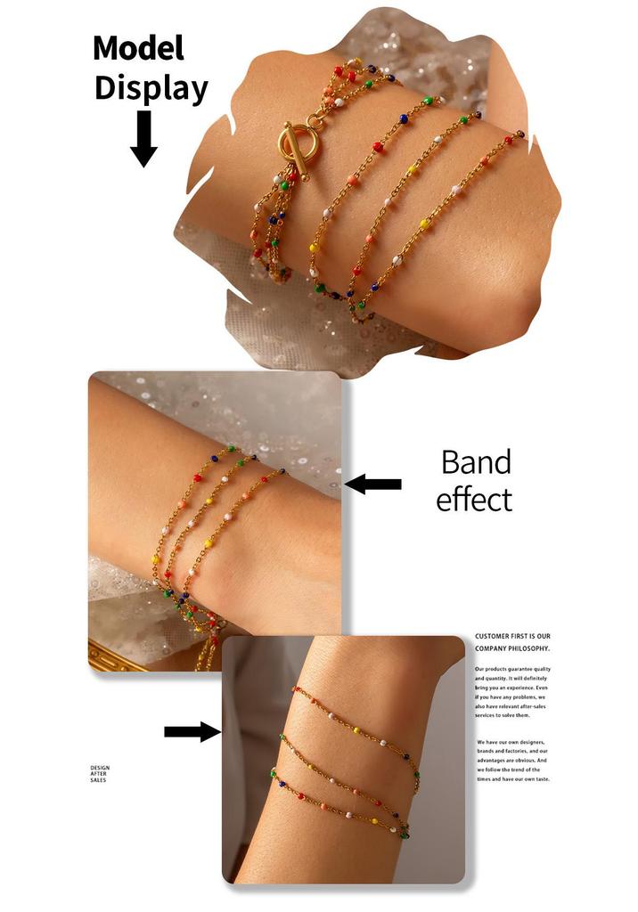Multicolor Drip Round Bead Gold Layered Bracelet Necklace Set - Ethnic Style Titanium Steel Jewelry.