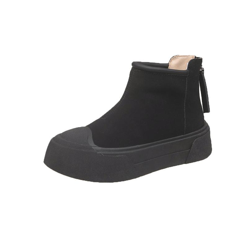 Platform Suede Flats Ankle Snow Boots Women Warm Plush Cotton Mid Heels Shoes Brand Winter Fad Trend Cozy Chelsea Botas Mujer