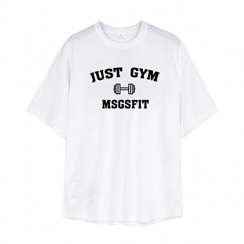

Muscleguys, летняя спортивная мужская одежда для бега на открытом воздухе, спортивная одежда, полая дышащая футболка для фитнеса с круглым вырезом, креативный топ с принтом XXL белый