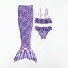 New 3Piece Girls Mermaid Swimsuit Shiny Purple Mermaid Tail Skirt and Princess Split Bikini Sets 5-14 Years Summer Beachwear