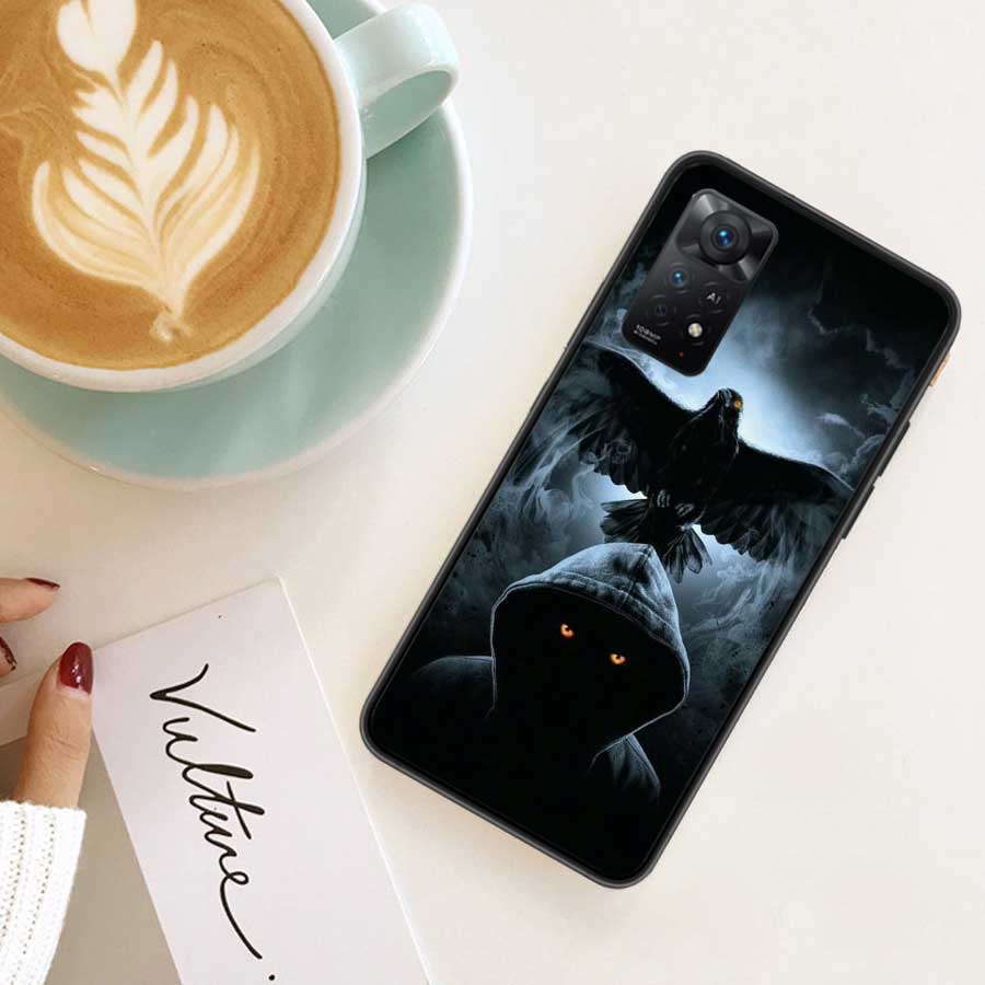 Raven Crow Skull Pattern Phone Case For Xiaomi Redmi Note 12 Plus 12S 11 11T Pro 5G 11E 11S 4G 10 10S 9 9S 9T 8 8T 7 6 5 Cover S