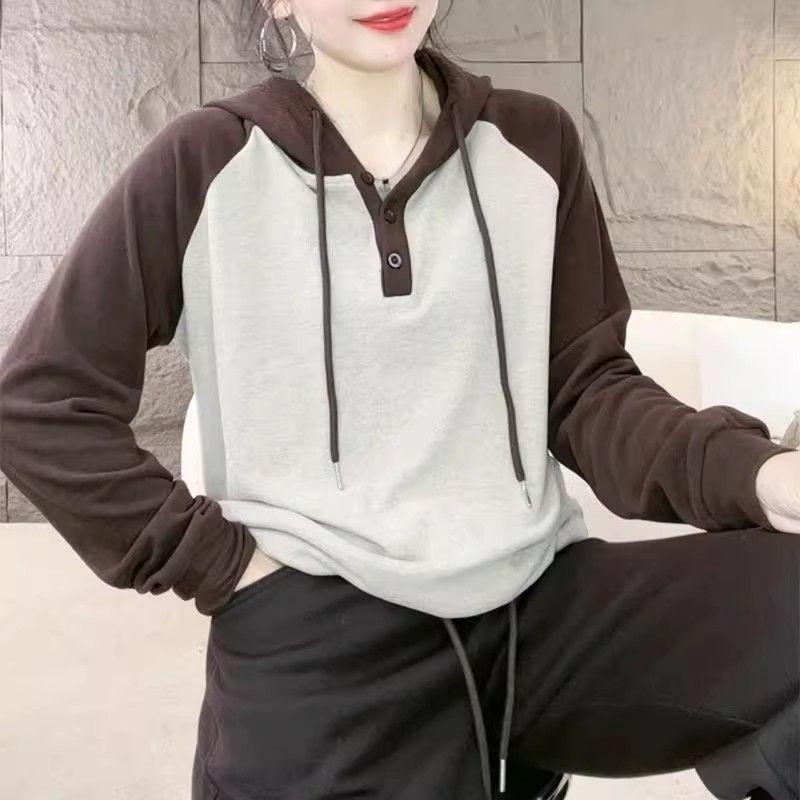 

Художественная ретро-толстовка с капюшоном для женщин на осень-зиму, теплая, с длинными рукавами, свободная, повседневная, с капюшоном, цветные толстовки и свитшоты для женщин XXL хаки