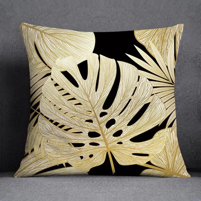 Quadratischer Kissenbezug mit geometrischem Blumenmuster in Schwarz und Gelb, dekorativer Kissenbezug für Zuhause und Büro