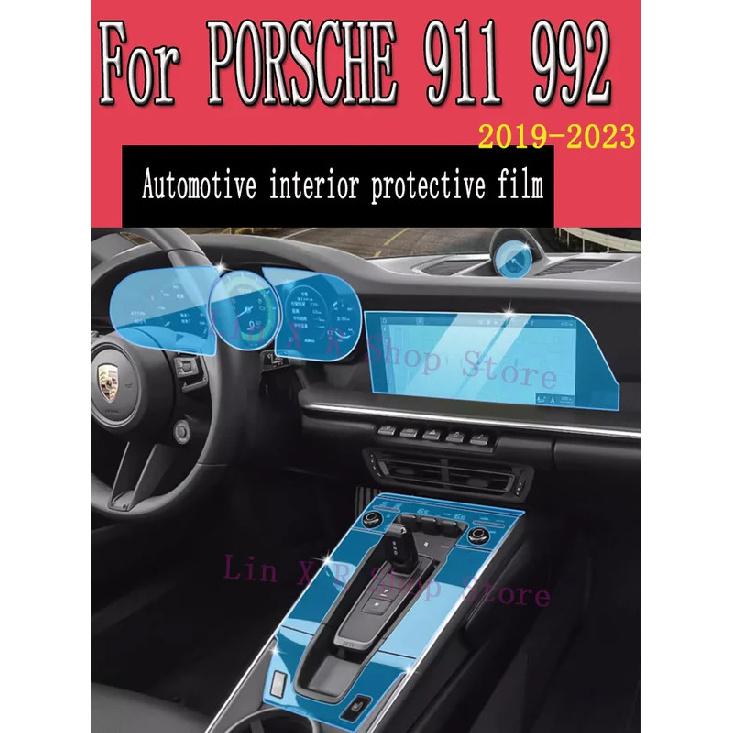 Dla PORSCHE 911 992 - Panel Skrzyni Biegów Nawigacja Wnętrze Samochodu Folia Ochronna TPU Naklejka Odporna na Zarysowania Akcesoria