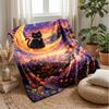 Magical Night with Rabbit and Cat Theme Blanket Lightweight Warm Flannel Blanket Decorative Throw Blanket for Home Decoration