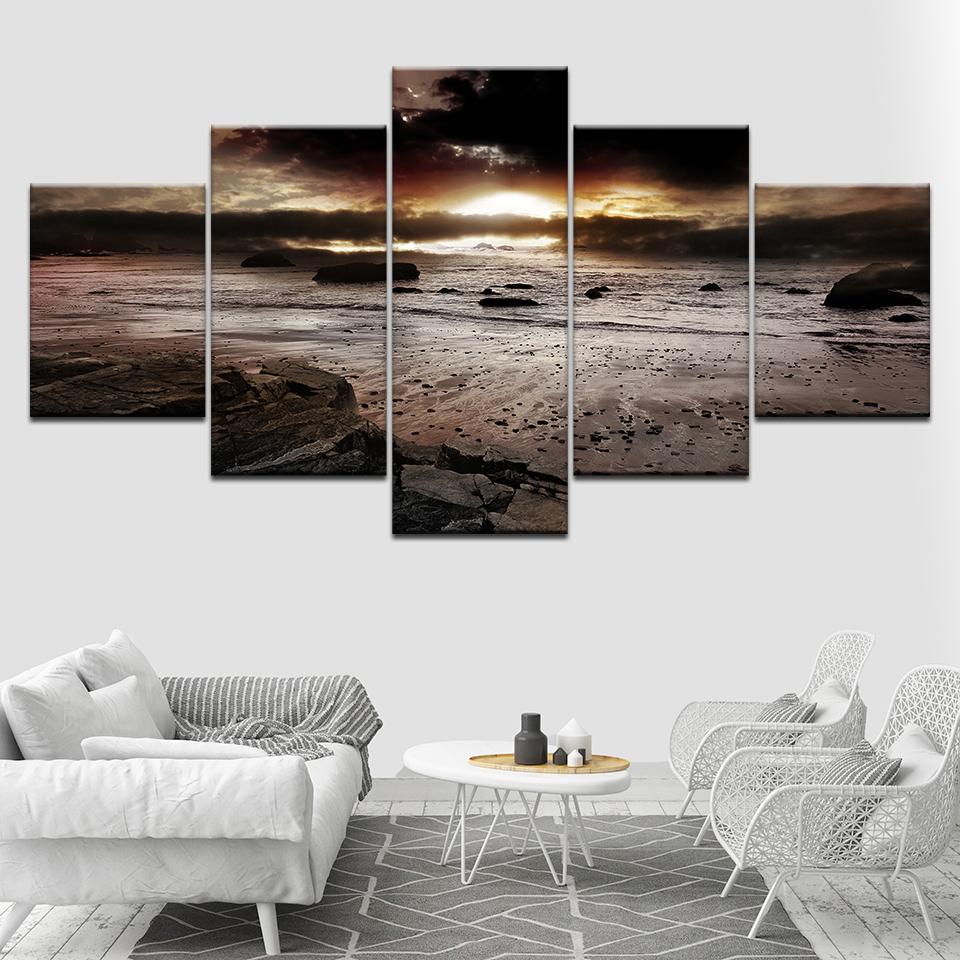 

Dark sunset landscape 5 Piece Canvas Wallpapers modern Poster Modular art painting for Living Room Home Decor 20x35 20x45 20x55cm