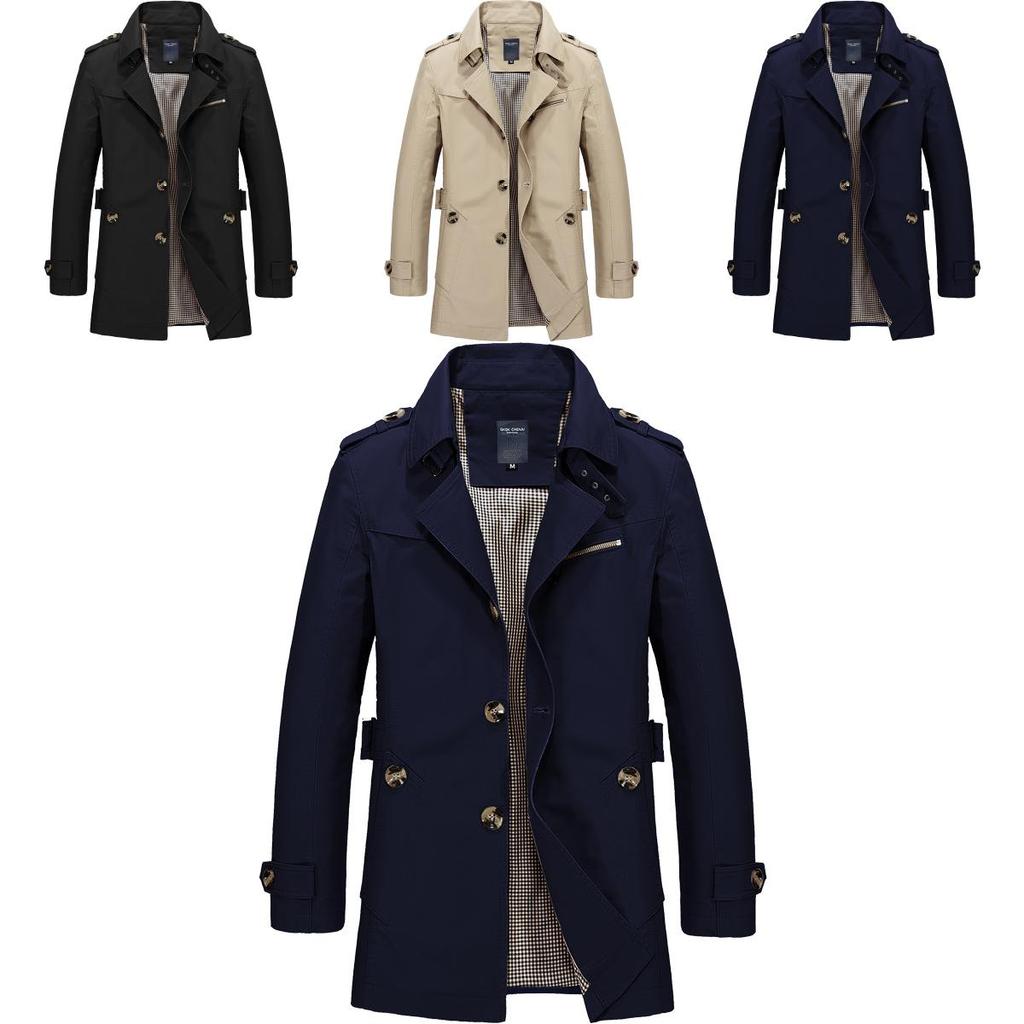 Herren Winter Mittellange Jacke Stilvoller Lässiger Übermantel Mit Reverskragen Und Epauletten-Design