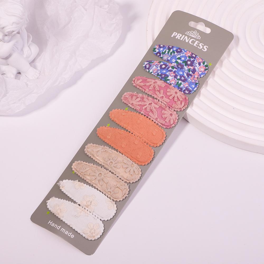 10Pcs/set Women Sweet Embroidery Print Waterdrop Shape Hair Clips For Cute Girls Hairpin Barrette Headwear Kids Hair Accessories